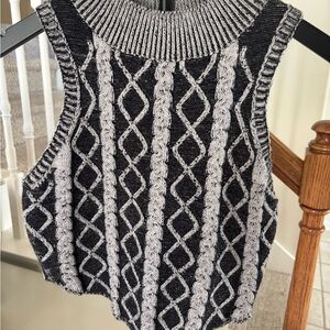 AKIRA Black & Light Gray Striped Cable Knit Vest